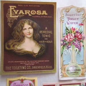 9 Vintage Assorted Paper Labels Gilded Embossed Cosmetics Circa 1910 For Bottles Jars B-9 image 4