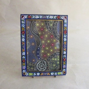 Vintage Italy 4-1/2&quot; by 3-1/4&quot; Micro Mosaic Frame Circa 1930 Flowers Old Italian Pietra Dura Easel Back Picture Frame
