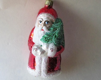 Vintage Germany Christmas Ornament Santa Claus Hand Blown Glass #20