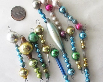 10 Vintage Christmas Icicle Ornament Old Blown Glass Beads #68-A-10