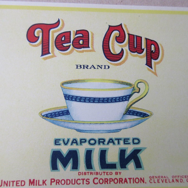 2 labels 1920s vintage paper food can label tea cup milk etsy