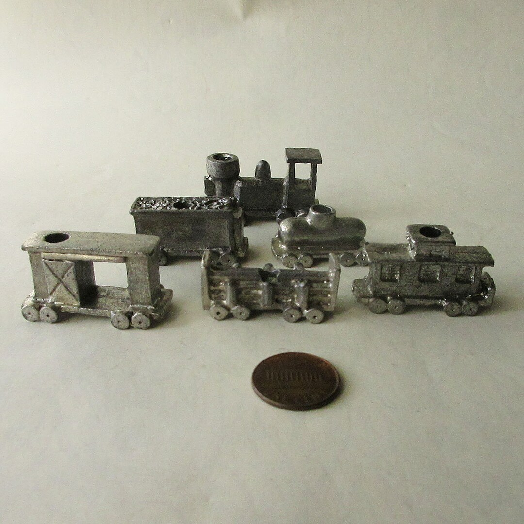 1984 6 Piece Vintage Metzke Pewter Birthday Candle Holder Train Set Made in Florida Hand