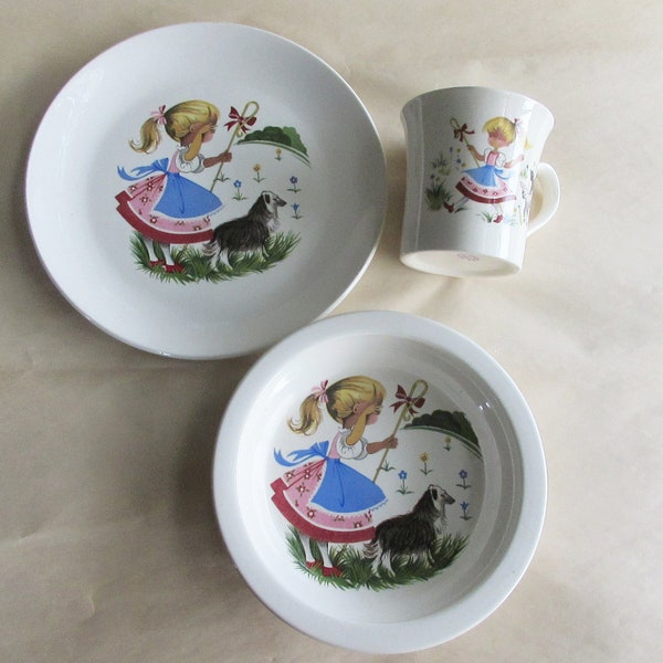 3 Piece Set Vintage Old Foley James Kent Staffordshire England Childrens Circa Little Bo Peep