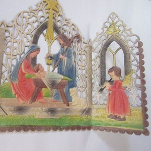 Vintage Western Germany Triptych Pressed Paper Cardboard Christmas Nativity Scene Christmas Decoration 1950s 3 Panels image 5