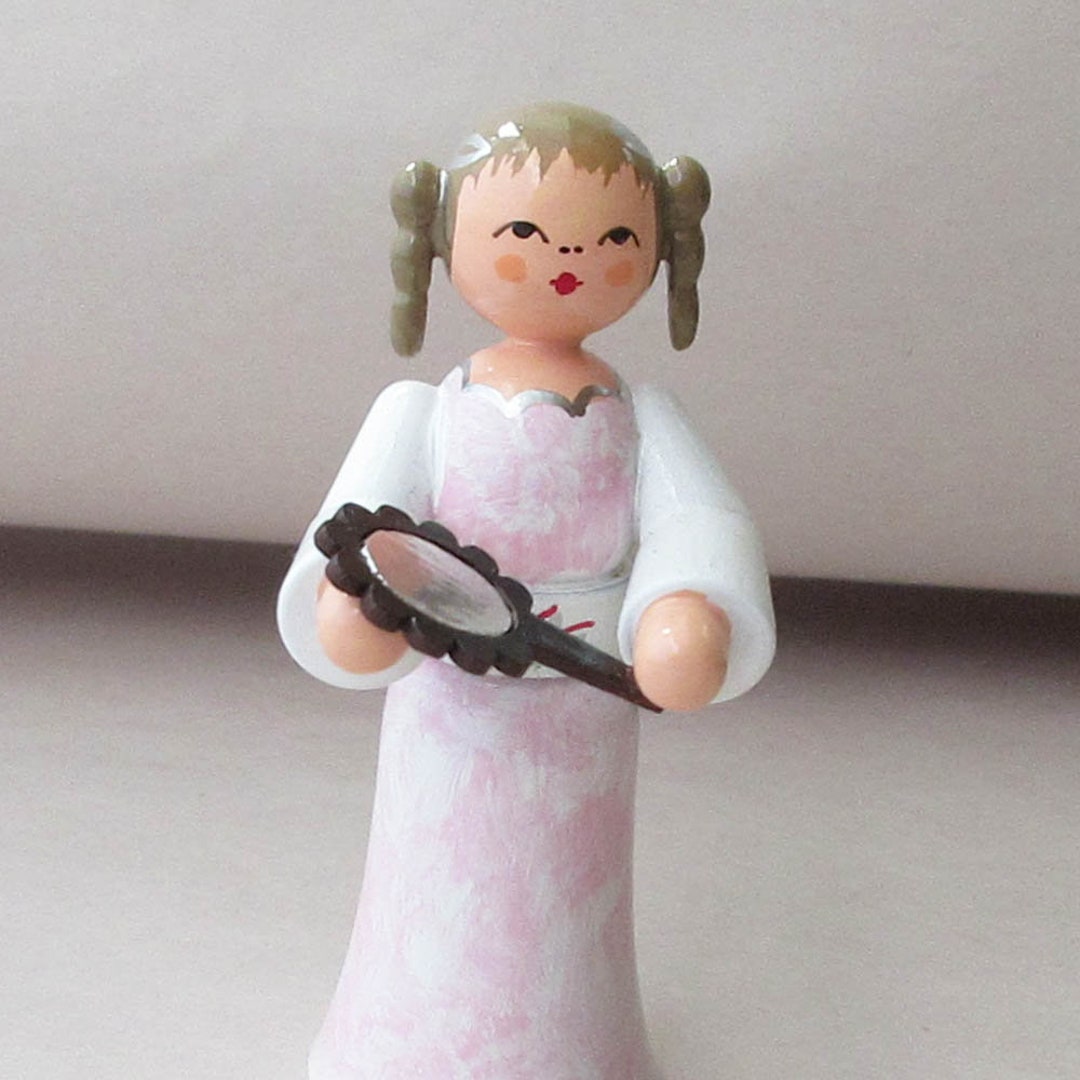 ERZGEBIRGE 木製オブジェ 女の子と木 Vintage Erzgebirge Wood Girl With Mirror Wooden Easter
