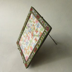 Vintage Italy 4-1/2&quot; by 3-1/4&quot; Micro Mosaic Frame Circa 1930 Flowers Old Italian Pietra Dura Easel Back Picture Frame