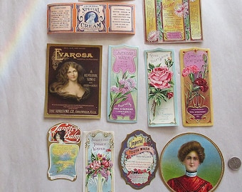 11 Vintage Cosmetics Perfume Paper Labels Circa 1910 Ephemera C-11