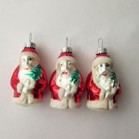 3 Vintage Christmas Ornaments Little Santa Claus Hand Blown | Etsy