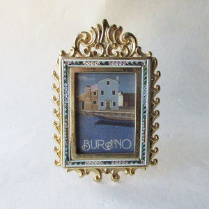 Vintage Italy 4&quot; x 2-3/4&quot; Micro Mosaic Frame Circa 1970 Flowers Old Italian Easel Back Picture Frame