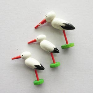 3 Erzgebirge Vintage Germany Storks German Birds Wood Decorations Figures 1970s BoxH
