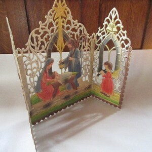 Vintage Western Germany Triptych Pressed Paper Cardboard Christmas Nativity Scene Christmas Decoration 1950s 3 Panels image 7