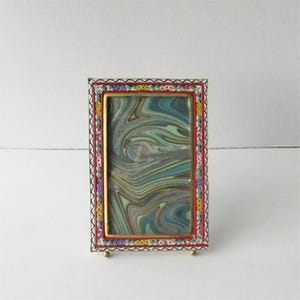 Italy 3-1/2&quot; x 2-1/2&quot; Frame Vintage Micro Mosaic Circa 1960s Flowers Old Italian Easel Back Picture Frame Multicolor Floral