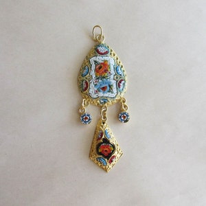 Vintage Micro Mosaic Italian Necklace Pendant 1960s Italy Glass & Brass Antique Jewelry #7
