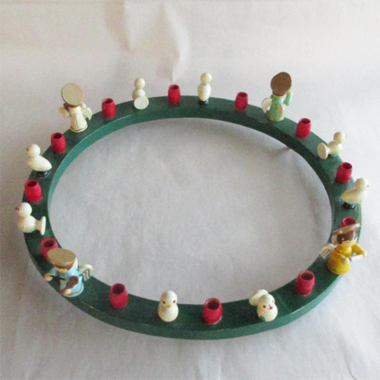 Vintage Erzgebirge Style Advent Wreath Wooden Wood Birds Tiny Angels Hand Made Christmas