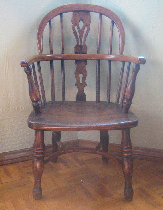 Mid 1800s Child S Yew Wood Splat Back Windsor Chair Etsy