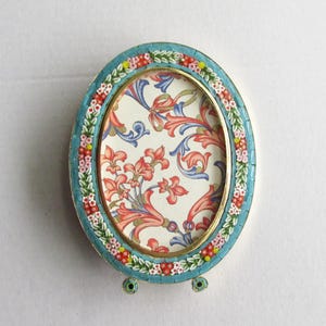 Vintage Italy 4-1/8&quot; x 3-1/8&quot; Micro Mosaic Frame Circa 1970 Flowers Old Italian Easel Back Picture Frame