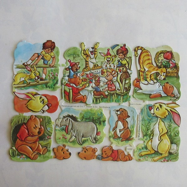 Sweden Vintage Scrapbooking Pictures Olsson & Co A A Milne Pooh Bear Die Cuts Scraps Sheet No Longer Printed #30