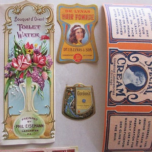 9 Vintage Assorted Paper Labels Gilded Embossed Cosmetics Circa 1910 For Bottles Jars B-9 image 6