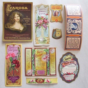 9 Vintage Assorted Paper Labels Gilded Embossed Cosmetics Circa 1910 For Bottles Jars B-9 image 2