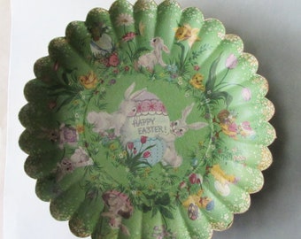 West Germany Vintage Easter Paper Bowl Cookie Servers Fluted Ruffled Edge Charming Nostalgia Rabbits Bunnies