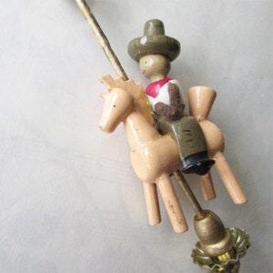 Vintage East Germany Erzgebirge 1950s Clipping Candle Holder Cowboy On Horse Wooden Decoration Christmas Ornament 6" Tall