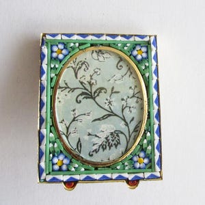 Italy 2-3/8&quot; by 1-7/8&quot; Frame Vintage Micro Mosaic Circa 1960s Flowers Old Italian Easel Back Picture Frame