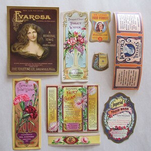 9 Vintage Assorted Paper Labels Gilded Embossed Cosmetics Circa 1910 For Bottles Jars B-9 image 3