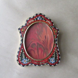Italy 2-5/8&quot; x 2-1/4&quot; Frame Vintage Micro Mosaic Circa 1970s Flowers Old Italian Pietra Dura Easel Back Picture Frame