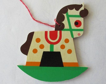 Vintage Erzgebirge Germany Wood Rocking Horse Flat Fretwork Wooden Ornament Decoration Christmas 2-5/8&quot; Tall