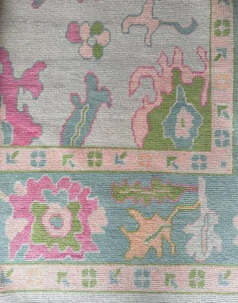Pastel Oushak Area Rug | Hand Knotted Turkish Floral Wool Rug | Custom ...
