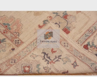 Handgemaakt Oushak wollen tapijt, vintage Turks vloerkleed, ivoorkleurig bloemenpatroon, handgeknoopt vloerkleed voor de woonkamer of slaapkamer, verkrijgbaar in aangepaste maten.