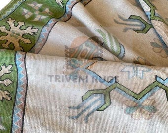 Handwoven Kilim Rug: Pastel Geometric Wool Carpet, Vintage Style
