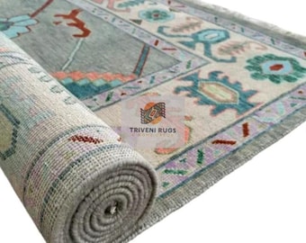 Handmade Turkish Wool Rug | Grey Floral Oushak StyleHandmade Rug ,Hand Knotted Rug, Wool Rug ,Turkish Rug, Custom Size Rug