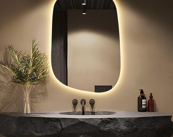 Asymmetrical LED Bathroom Mirror: Modern Backlit Wall Hanging