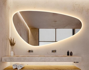 Asymmetrical LED Wall Mirror: Large Illuminated Backlit Home Decor