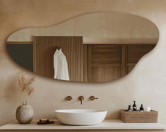 Asymmetrical Wall Mirror: Large Oval Wavy Frameless Bohemian Decor