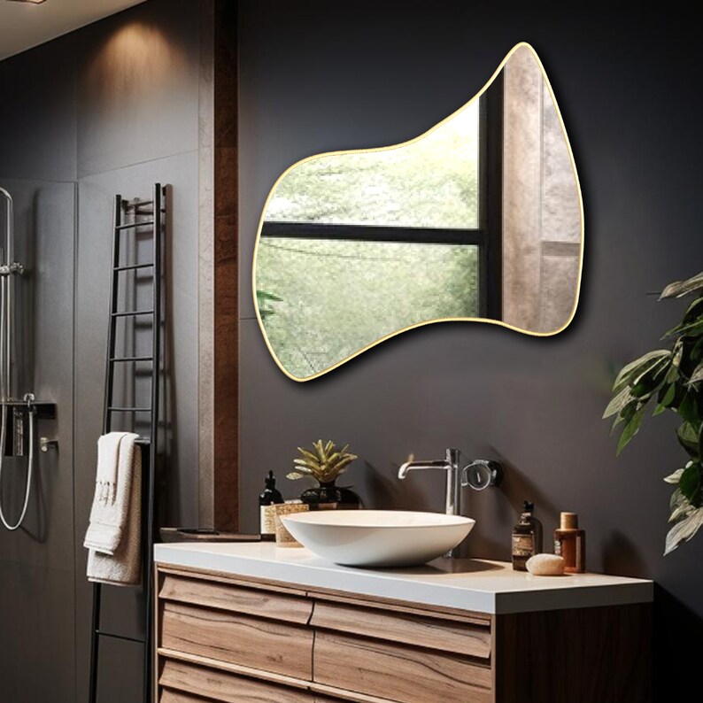 Irregular Shaped Wall Mirror, Asymmetrical Gold Framed Mirror