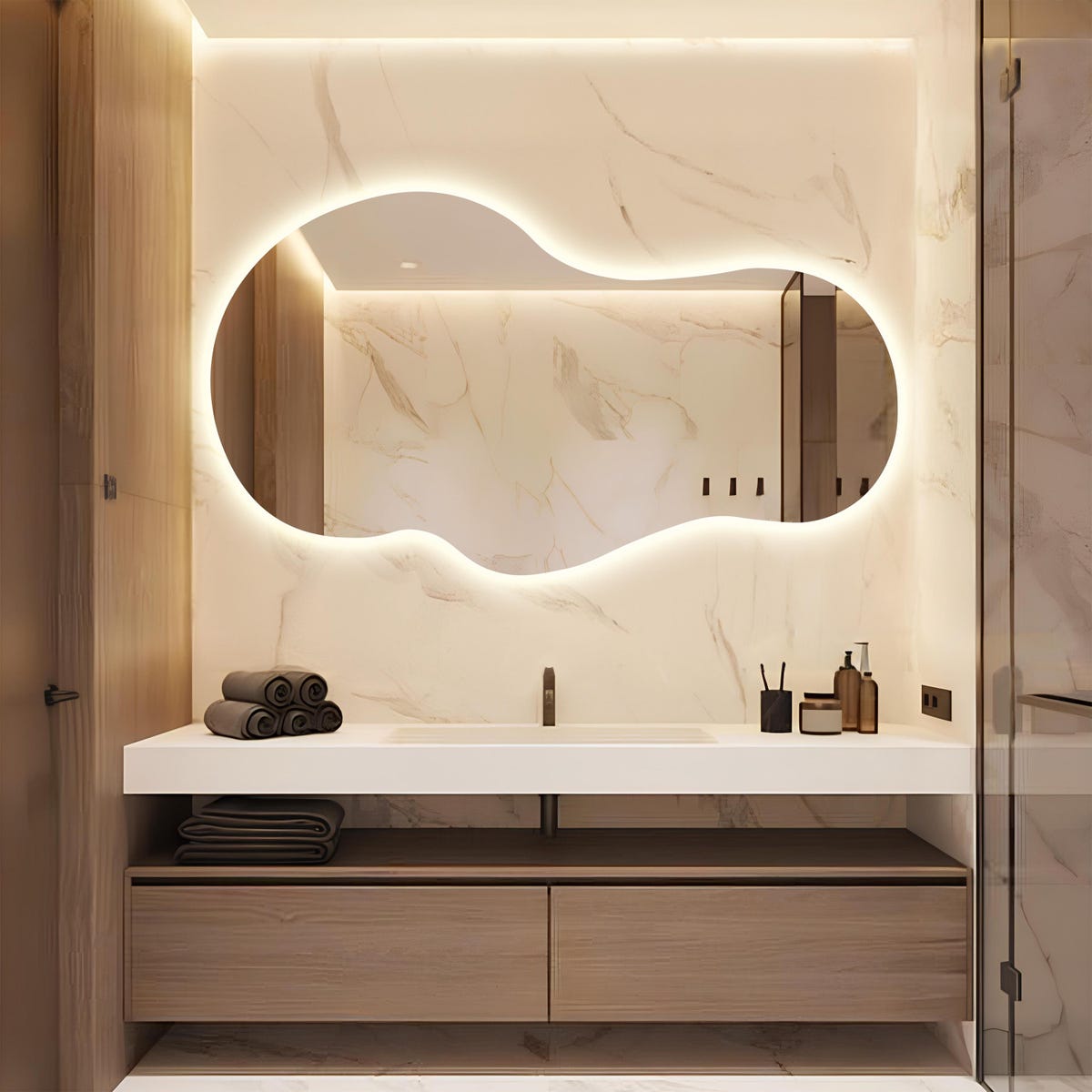 Asymmetrical Large Modern Hanging Led Mirror Irregular Tall Bathroom Mirror With Lights Modern Cool Lighted Frameless Led Illuminated Decor - Etsy