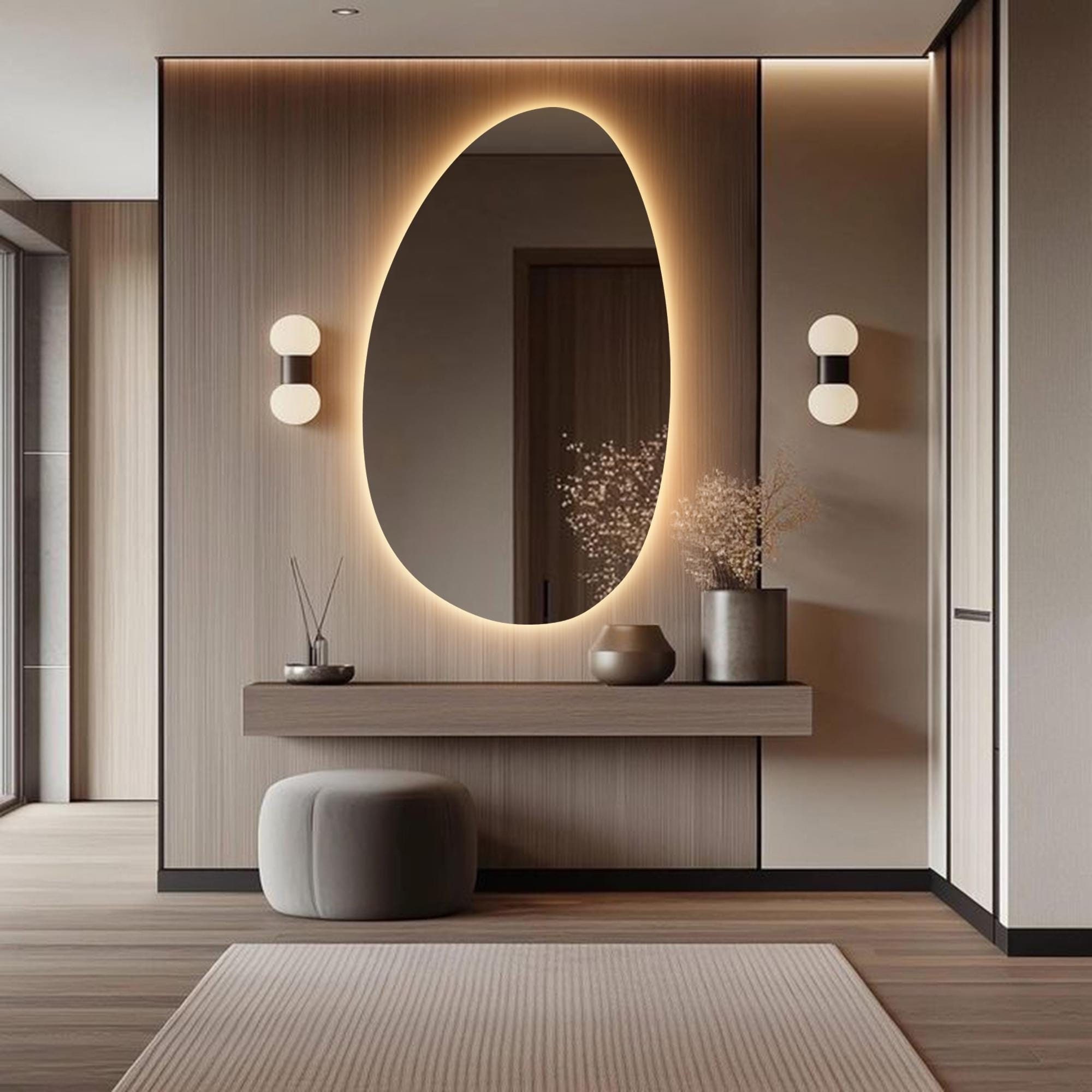 Asymmetric Oval LED Backlit Mirror: Modern Bathroom Wall Decor