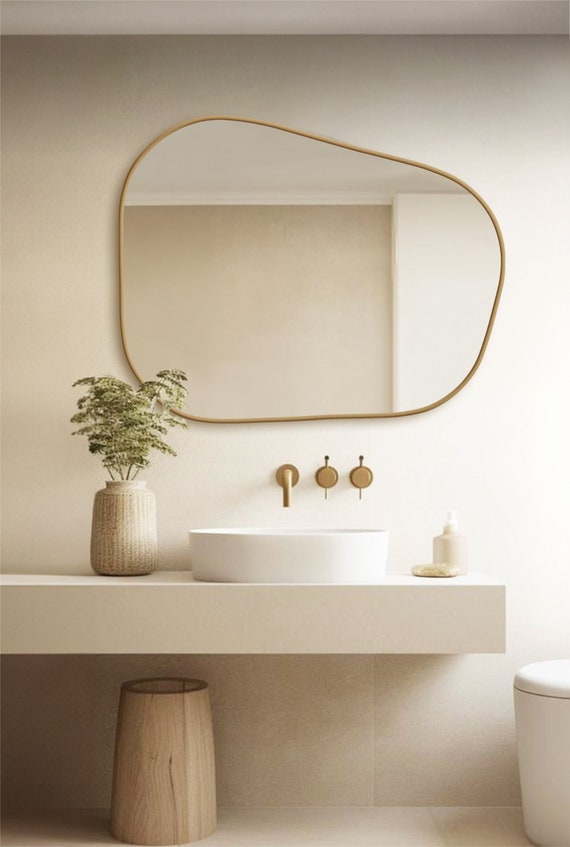 Irregular Wood Framed Mirror: Modern Wall Mounted Vanity Decor