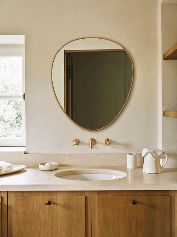 HLFMVWE Asymmetrische Spiegel, Klein, Onregelmatige Ovale Wandspiegel Modern Houten Frame Artistieke Decoratief Voor Woonkamer Slaapkamer Badkamer 40 X 30 Cm 1492253079