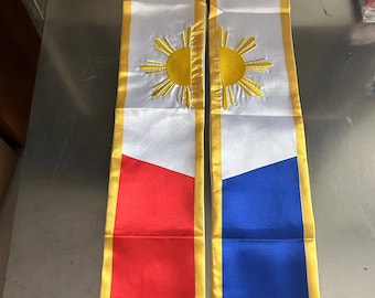 Bandera de Filipinas Estola de graduación bordada / Faja / Bufanda / Herencia filipina