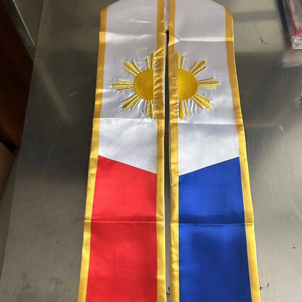 Philippines Flag Embroidered Graduation Stole | Sash | Scarf | Filipino Heritage