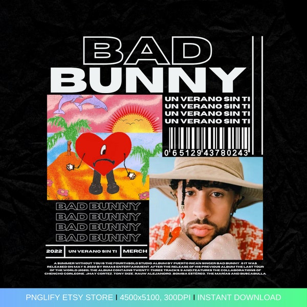 Bad Bunny Design, Instant Download, Free Commercial Use, Bad Bunny Album Cover, Bad Bunny Png, High Quality Png, Bad Bunny Fan Merch, Trend