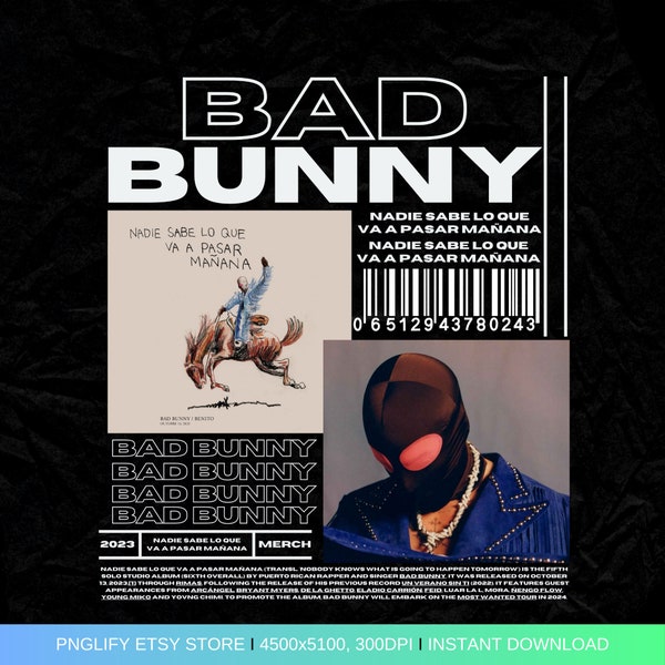 Bad Bunny T-Shirt Design, Instant Download, Free Commercial Use, Bad Bunny Album Cover, Bad Bunny Png, High Quality Png, Bad Bunny Fan Merch