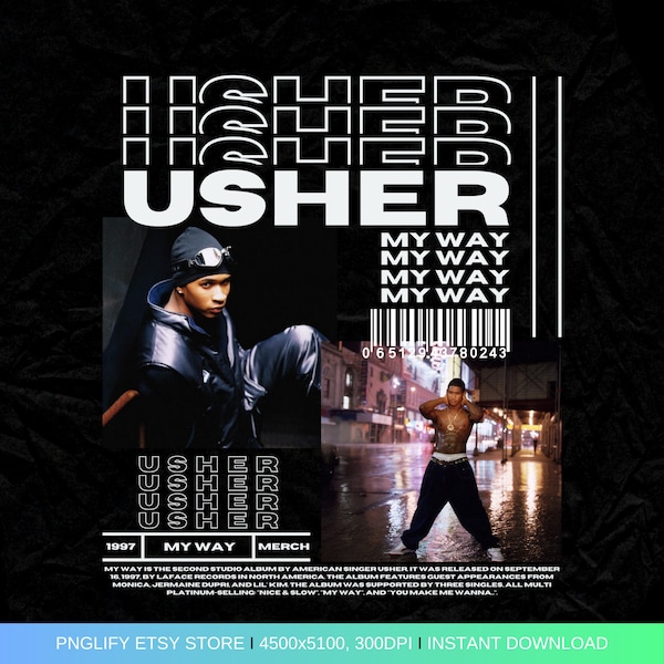 Usher T-Shirt Design, Instant Download, Free Commercial Use, My Way Album, Usher Album Cover, Usher Png, High Quality Png, Usher Fan Merch