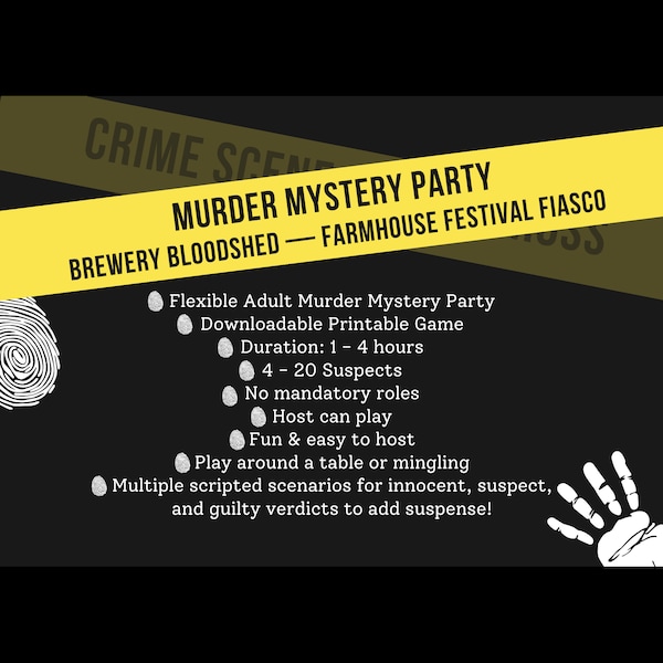 Adult Flexible Murder Mystery Party! 4 - 20 Players. Brewery Bloodshed — Farmhouse Festival Fiasco. [Digital Download]