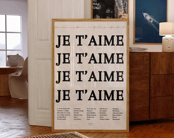 Je Taime Poster Schwarzweiß-Dekor Französische Wandkunst Trendige rosa Drucke Bonjour Paris Ästhetik Girly Drucke Funky Poster Wohnheim Raumdekor