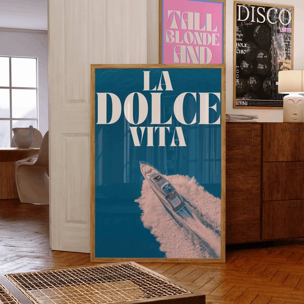 Trendy Dolce Vita Yacht Poster Decor Girly Wall Art Vintage Boat Decor Ocean Summer Blue Dorm Room 70s Decor Summer Wall Art Luxury Boat