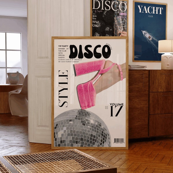 Disco Magazine Poster High Heels Pink Wall Art Girly Decor Vintage Shoes Party Poster Funky Groovy Magazine Cover Trendy Fashion Wall Art